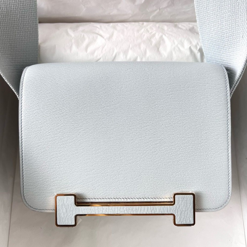 High Quality Replica Hermes Geta Handmade Bag In Blue Brume Chevre Mysore Leather $ 699 USD